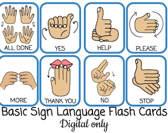 Basis gebarentaal DIGITAAL pakket. 16 gebarentaalkaarten, ASL