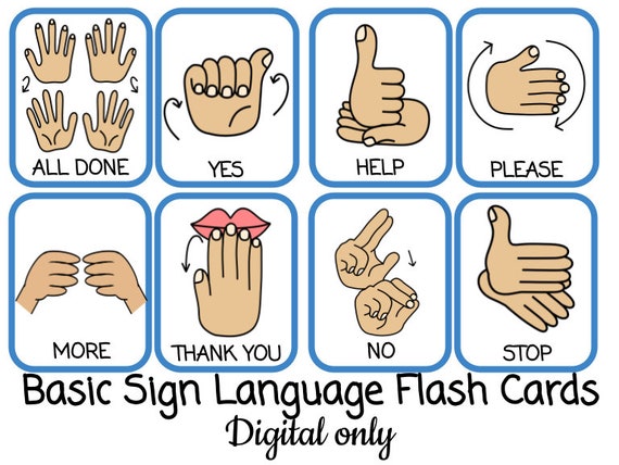 Basic Sign Language DIGITAL Pack 16 Sign Language Cards ASL Etsy