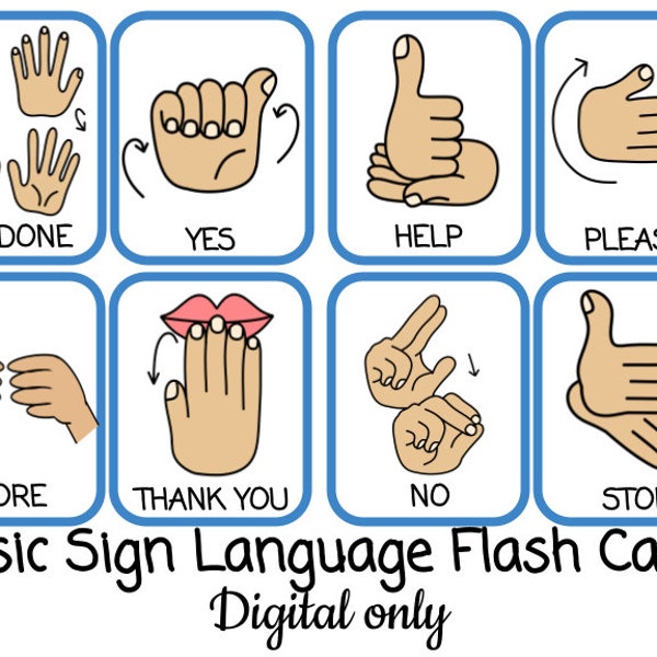 Basic Sign Language DIGITAL pack. 16 sign language cards, ASL