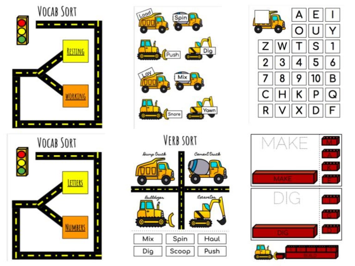 Construction Vocabulary and Sorting Pack Etsy