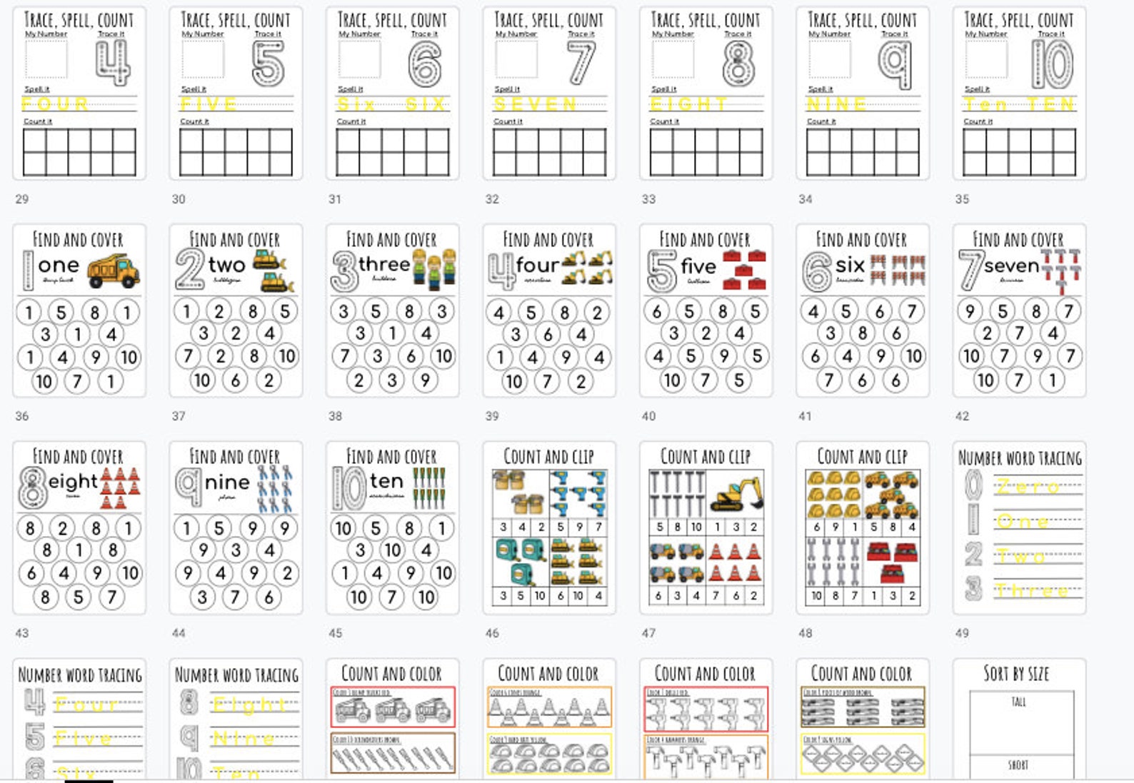 Construction Math Learning Station Construction Math Pack Preschool, Early Kindergarten Printable - Etsy