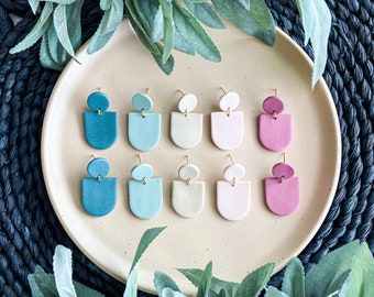 Embossed Lotus Jade and Gold Statement Polymer Clay Earrings for Spring Summer