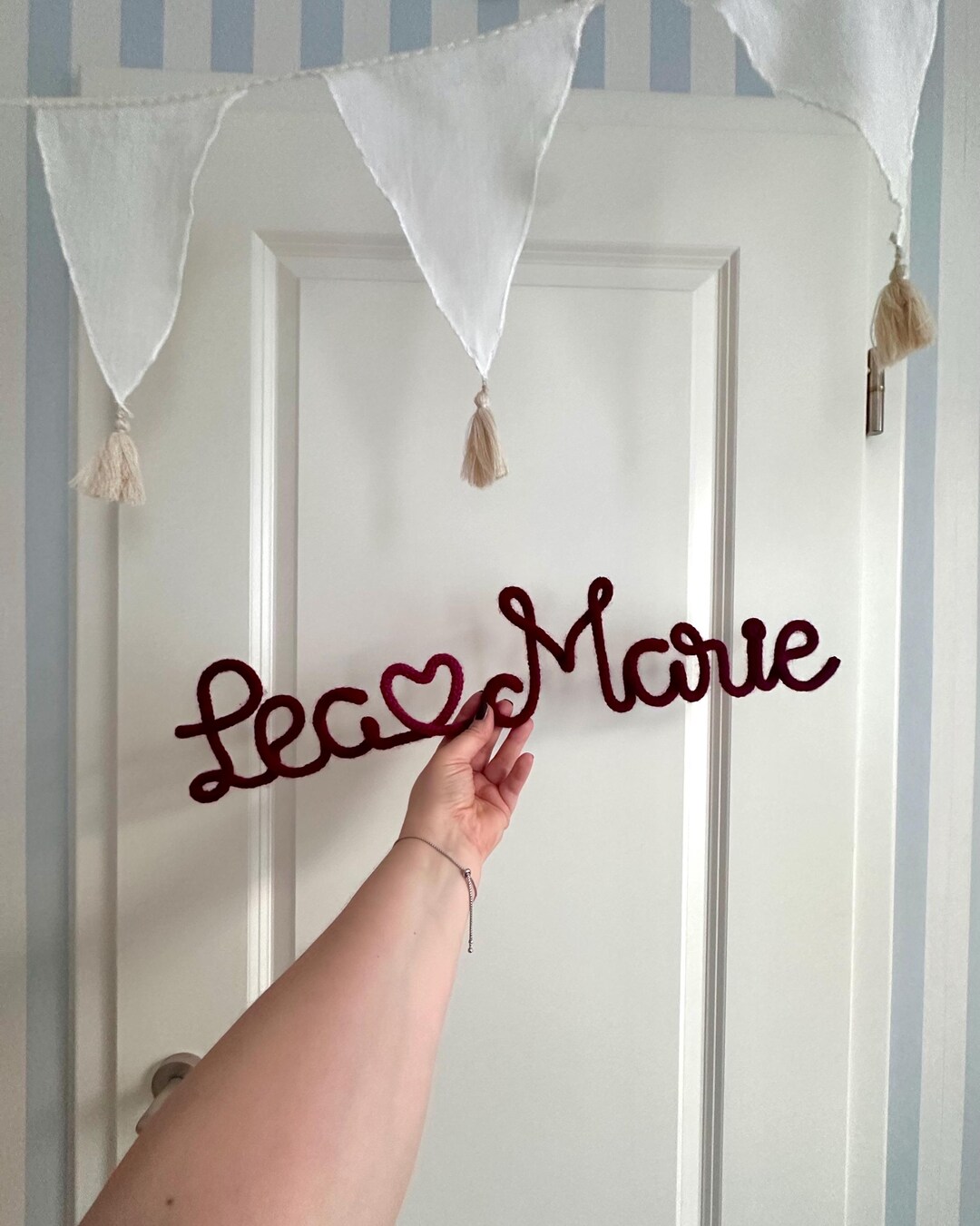 Wool Name Plate, Door Sign for Double Names or Twins, Personalized Gift ...