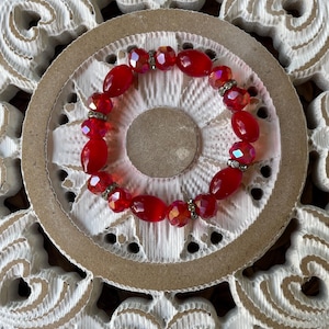 Handcrafted Red Beaded Stretch Bracelet with Crystal Spacers