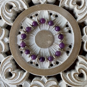 Handcrafted Purple Beaded Stretch Bracelet: Silver Accents