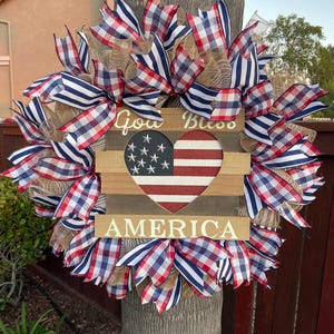 Patriotic Wreath for Front Door, Patriotic Decoration, 4th of July Welcome Wreath, Summer Decor, American Wreath, Independence Day Wreath