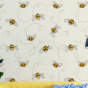 Bee Wallpaper , Peel and Stick Bees Repositionable Wall Decor , Bee