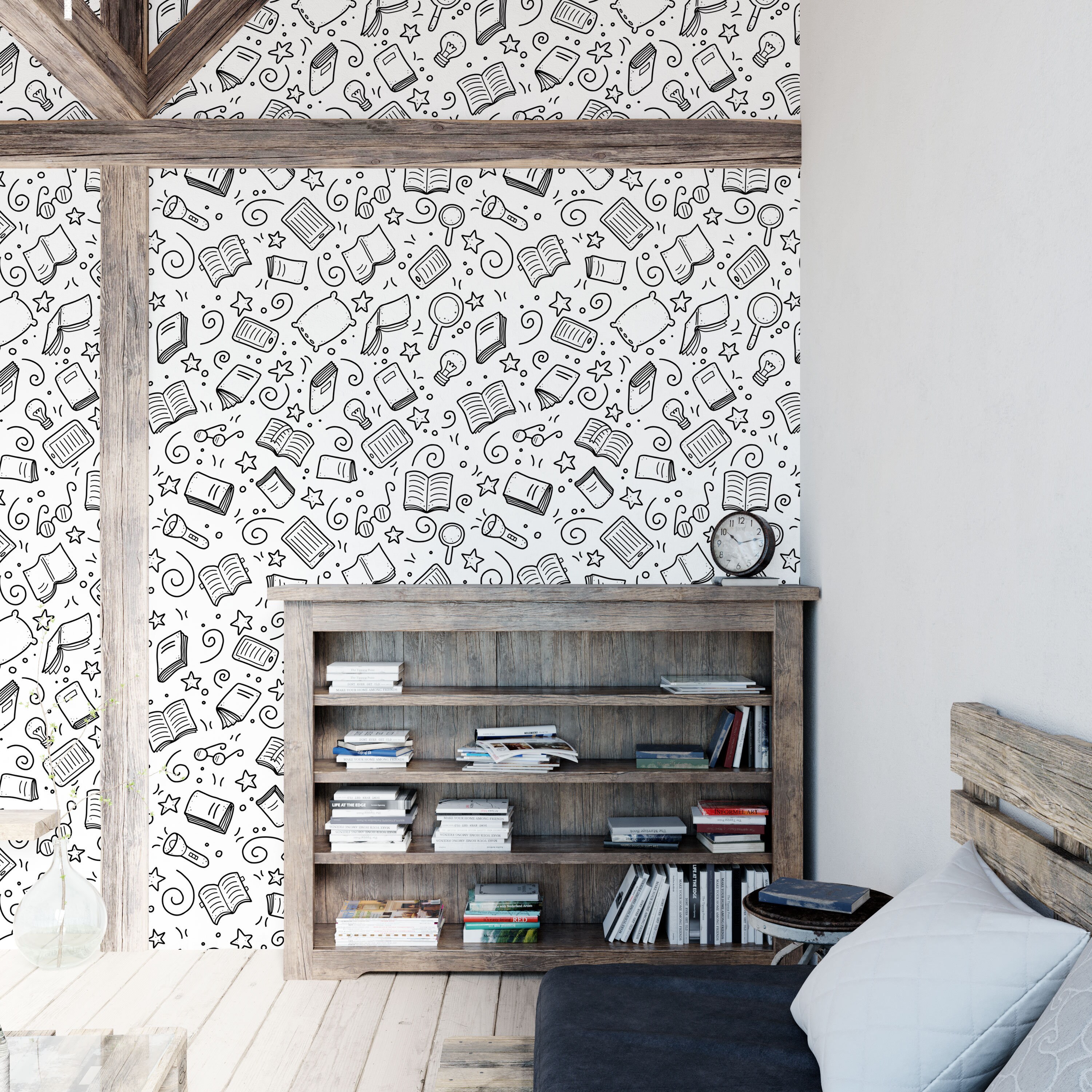 Library Wall Art Study Room Decor Books Wallpaper Office Etsy