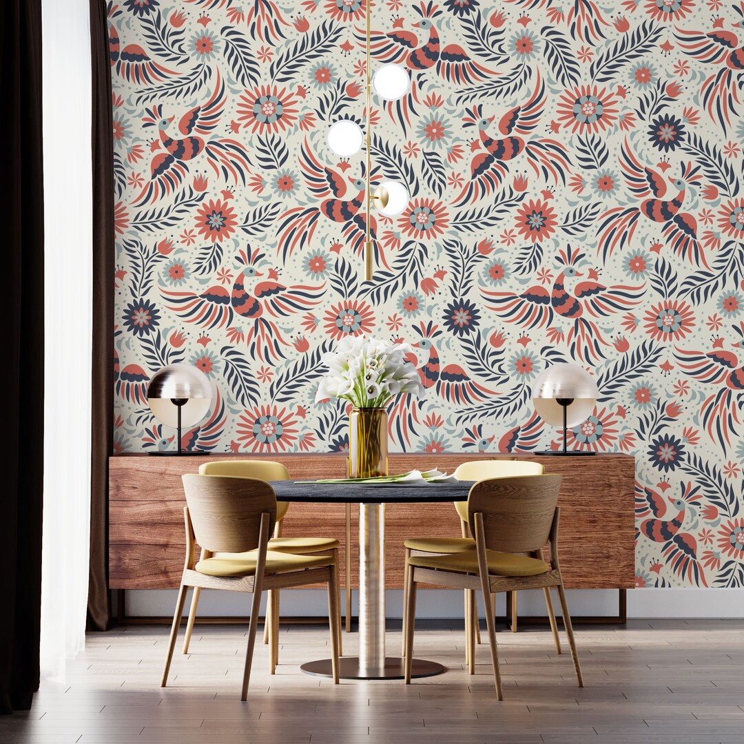 Mexican Wallpaper , Birds Peel and Stick , Removable Wall Decor