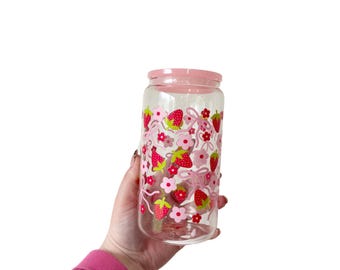 Strawberry Bow Glass Cup | 16oz