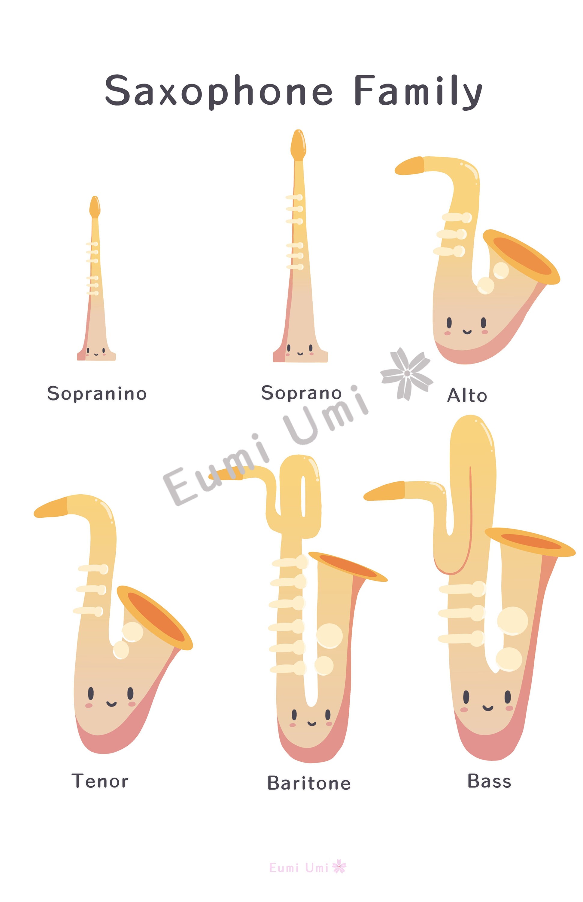 Saxophone Family Poster Plain Background Etsy