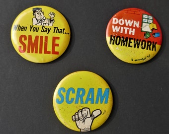 Vintage 1980/'s Pinback Buttons Group Lot Of 3 All Sold Together Jazz FestLibrary AideHunting