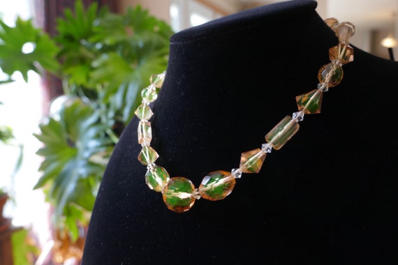 Peach and Green Dichroic Bead Necklace 1930s - image 2