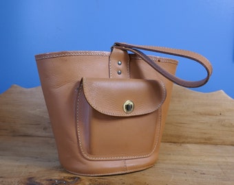 Vintage St. Michael's Leather Bucket Bag with Pocket