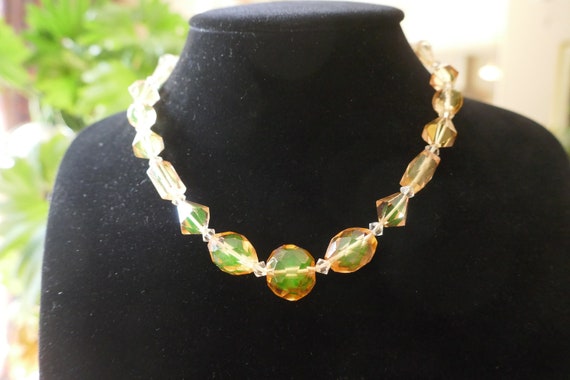 Peach and Green Dichroic Bead Necklace 1930s - image 3