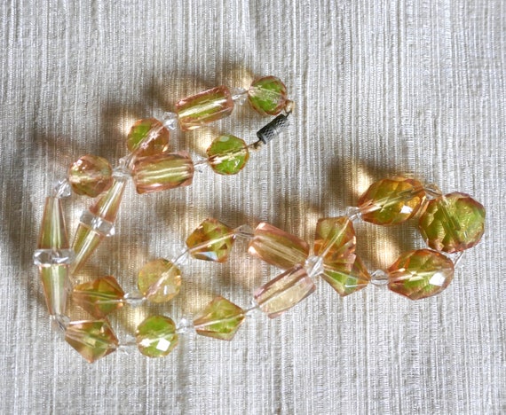 Peach and Green Dichroic Bead Necklace 1930s - image 5