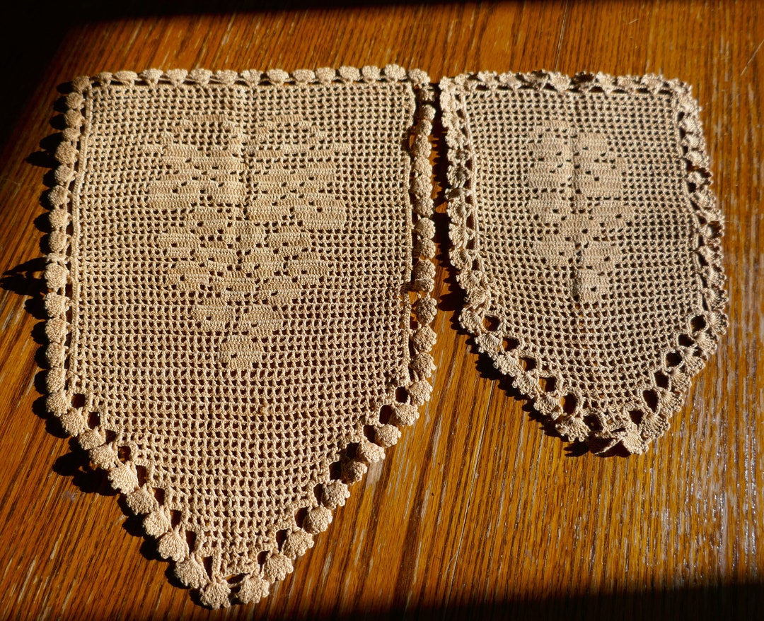 Tea-dyed Vintage Filet Crochet Panelsset of Five - Etsy