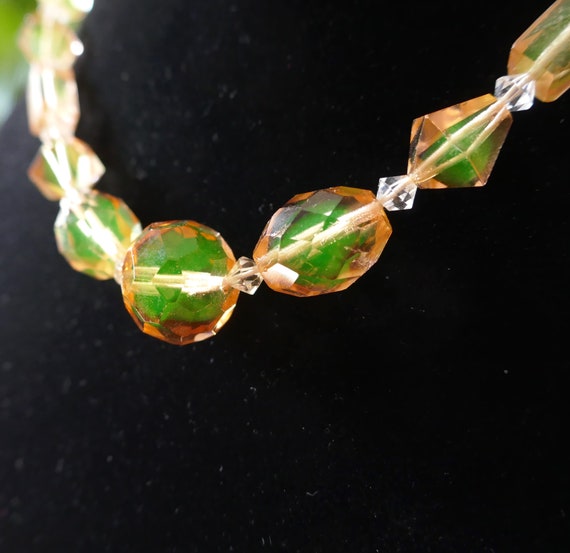 Peach and Green Dichroic Bead Necklace 1930s - image 1