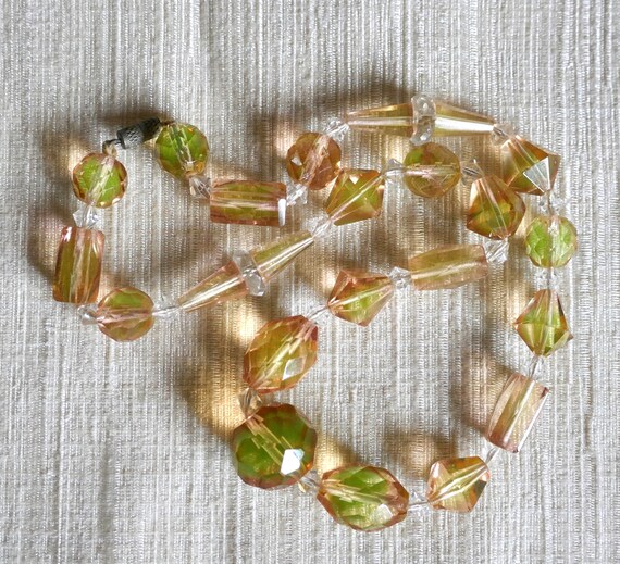 Peach and Green Dichroic Bead Necklace 1930s - image 4