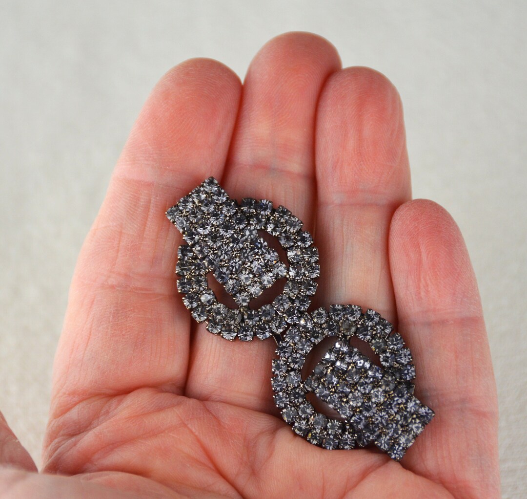 Grey Rhinestone Clasp With Gunmetal Setting Etsy