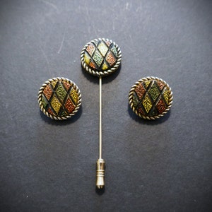 Sarah Coventry 1972 Disc Earrings and Stickpin Mosaic Pattern