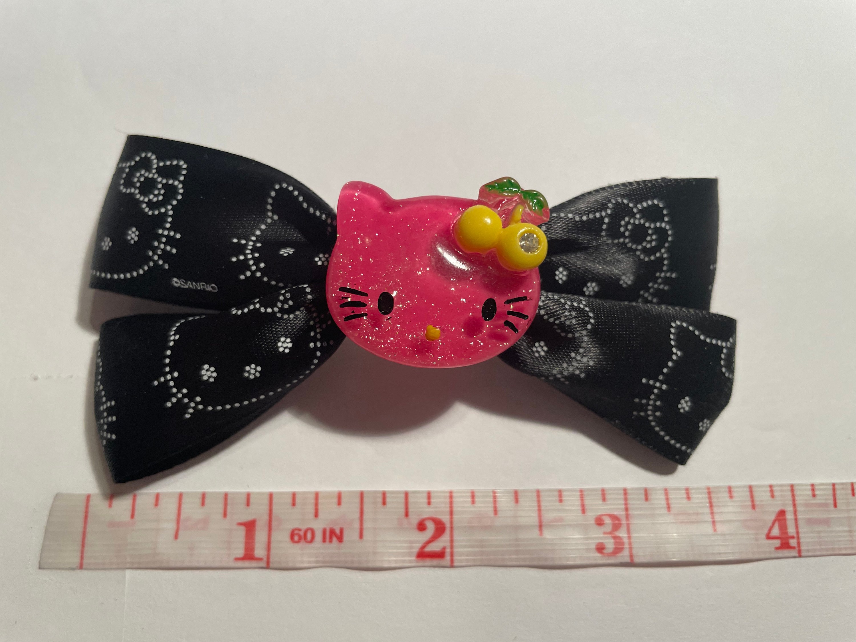 Girls Hair Bow 3 1/2" Wide Flower Hello Kitty Pink/Black/White French Barrette 
