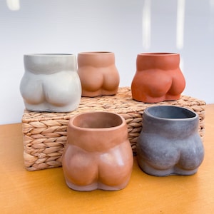 Handmade Concrete Booty Planter: Cheeky Succulent Pot with Drainage