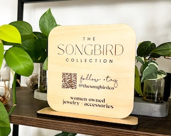 Custom Wooden QR Code Sign: Small Business Social Media Display