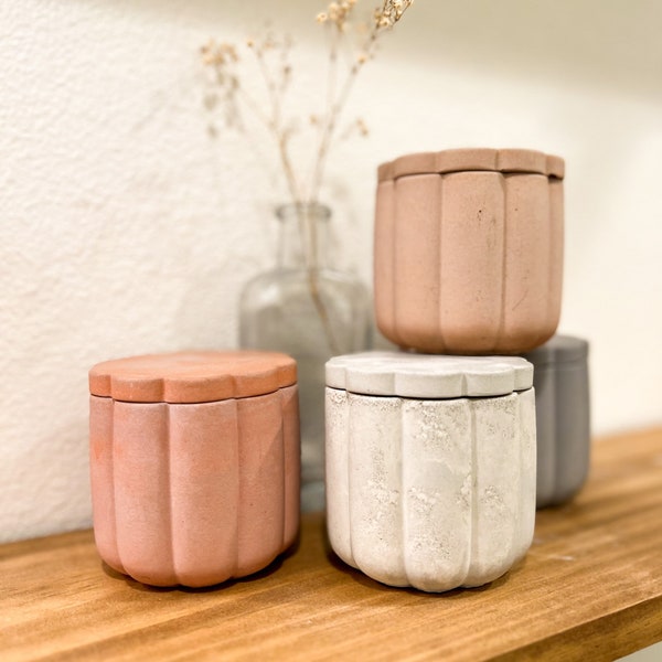 Fluted Concrete Canister | Bathroom Vanity Container