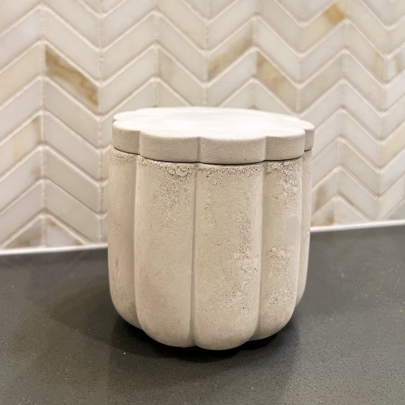 Fluted Concrete Canister Bathroom Vanity Container image 5