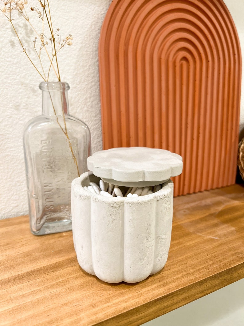 Fluted Concrete Canister Bathroom Vanity Container image 2