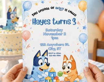 Bluey Birthday 5x7 Digital Editable Template Invite Boy