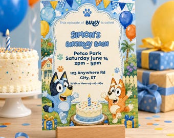 Bluey Themed Party Boy Invitation 5x7 Digital Editable Template
