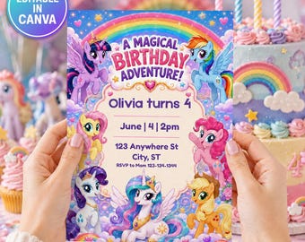 My Little Pony Magical Party Themed Invitation 5x7 Digital Template Editable