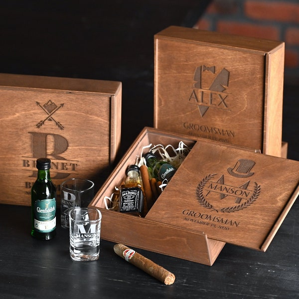 Groomsmen proposal box - will you be my groomsman, Best man proposal, Father of bride gift, Cigar gift box, Keepsake box