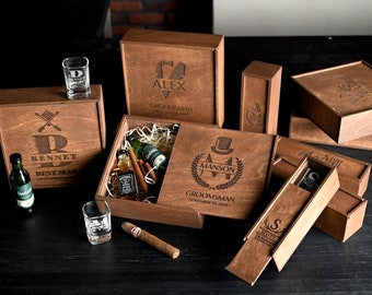 Groomsmen proposal box - will you be my groomsman, Best man proposal, Father of bride gift, Cigar gift box, Keepsake box
