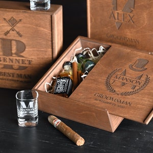 Groomsmen proposal box - will you be my groomsman, Best man proposal, Father of bride gift, Cigar gift box, Keepsake box, wer21