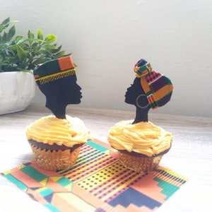 African Man/ Woman Silhouette Cupcake Toppers ( Original Kente Print)