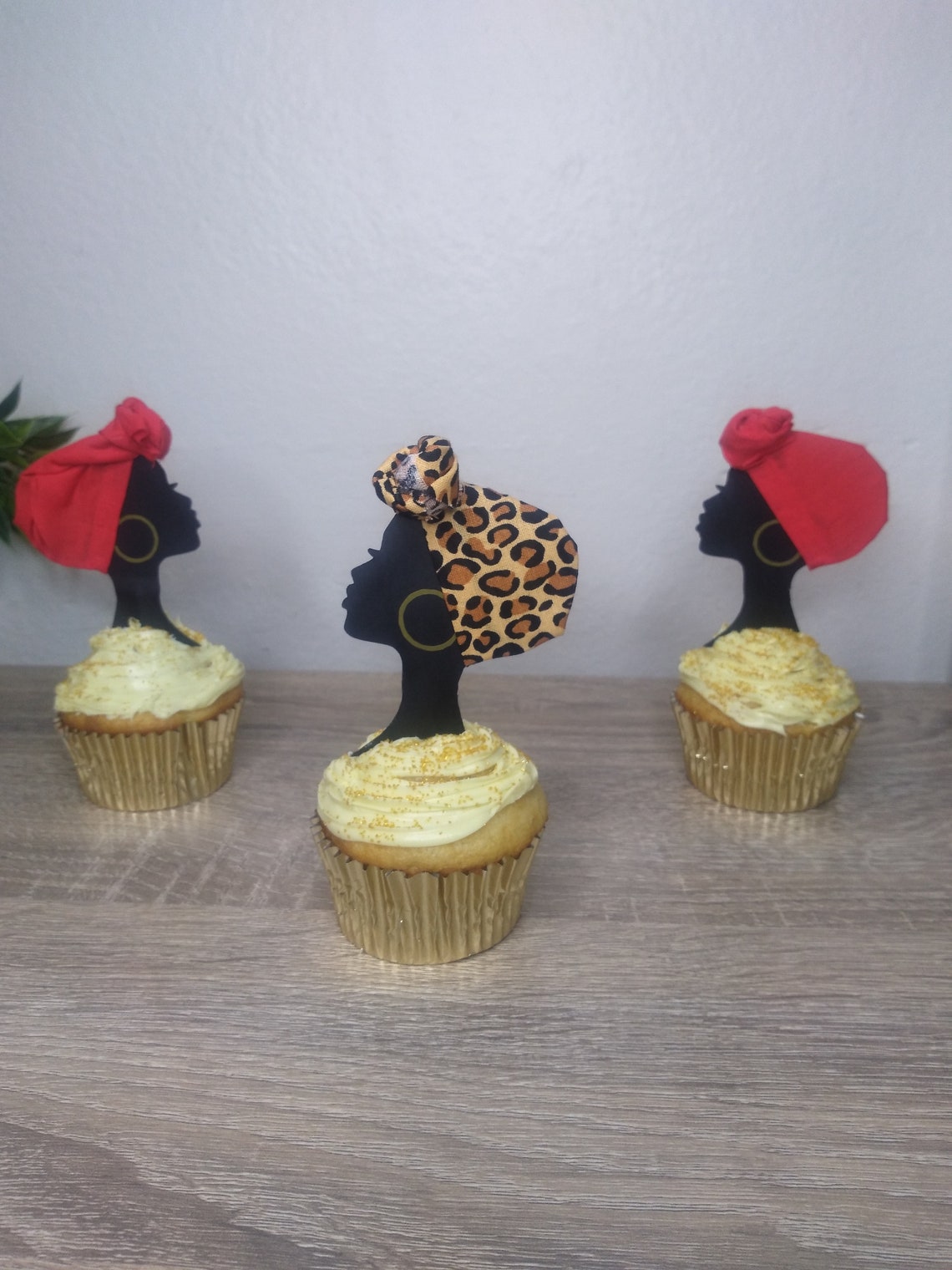 Cute Cupcake Toppers African Women Silhouette cheetah Print Etsy