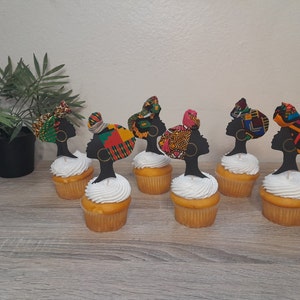 Variety Set of African Kente Cloth & Ankara Fabric Cupcake Toppers (Updated Photos)