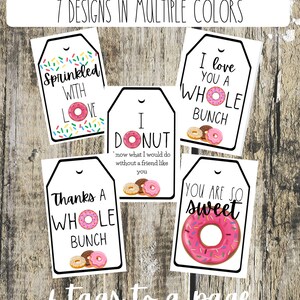 Set of Printable Donut-Themed Gift Tags: 7 Different Designs