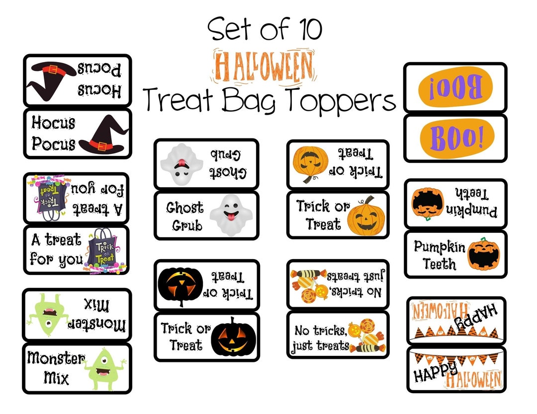 Set of Printable Halloween Treat Bag Toppers - Ten Different Designs - Etsy