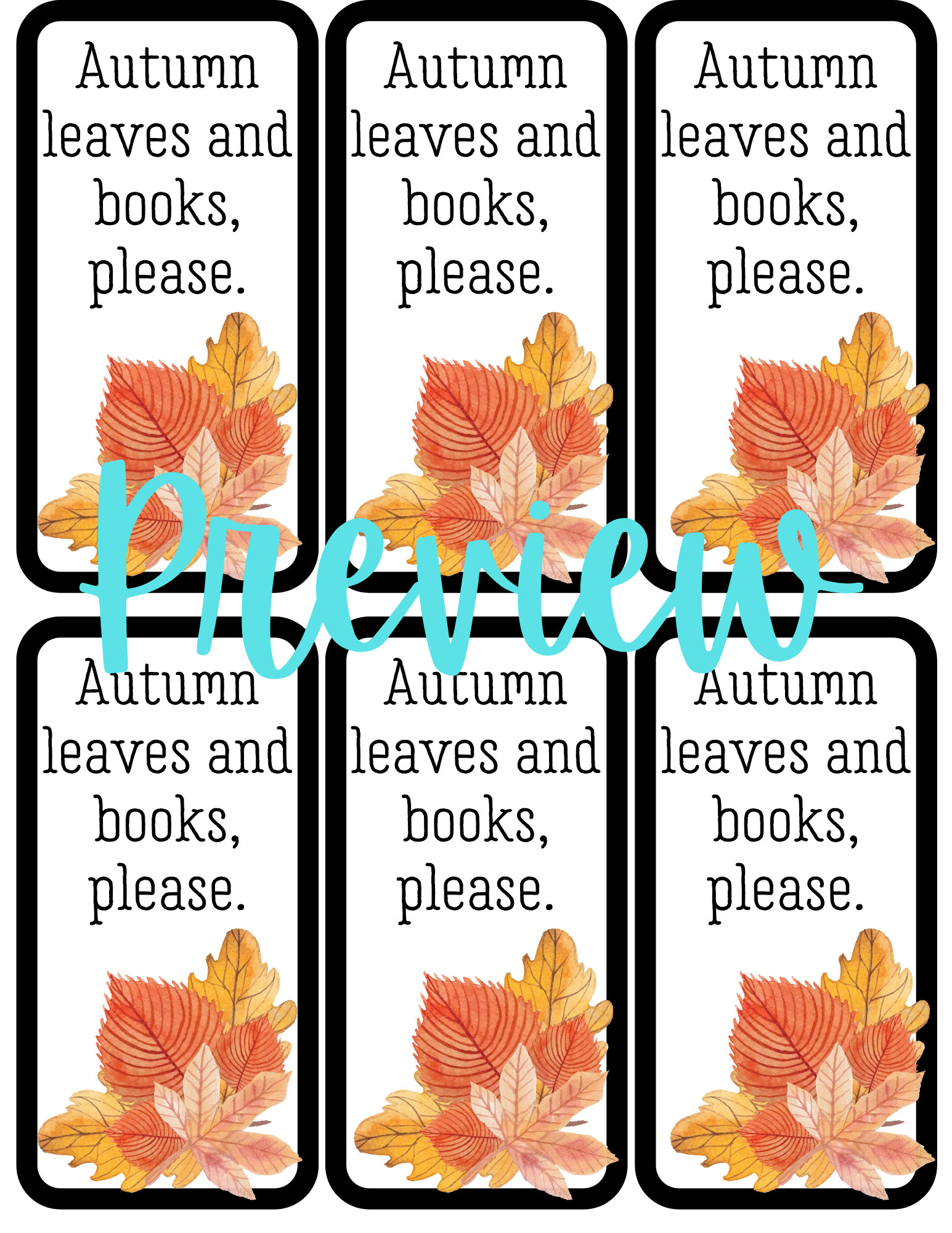 Set of Four Fall Printable Bookmarks - Etsy