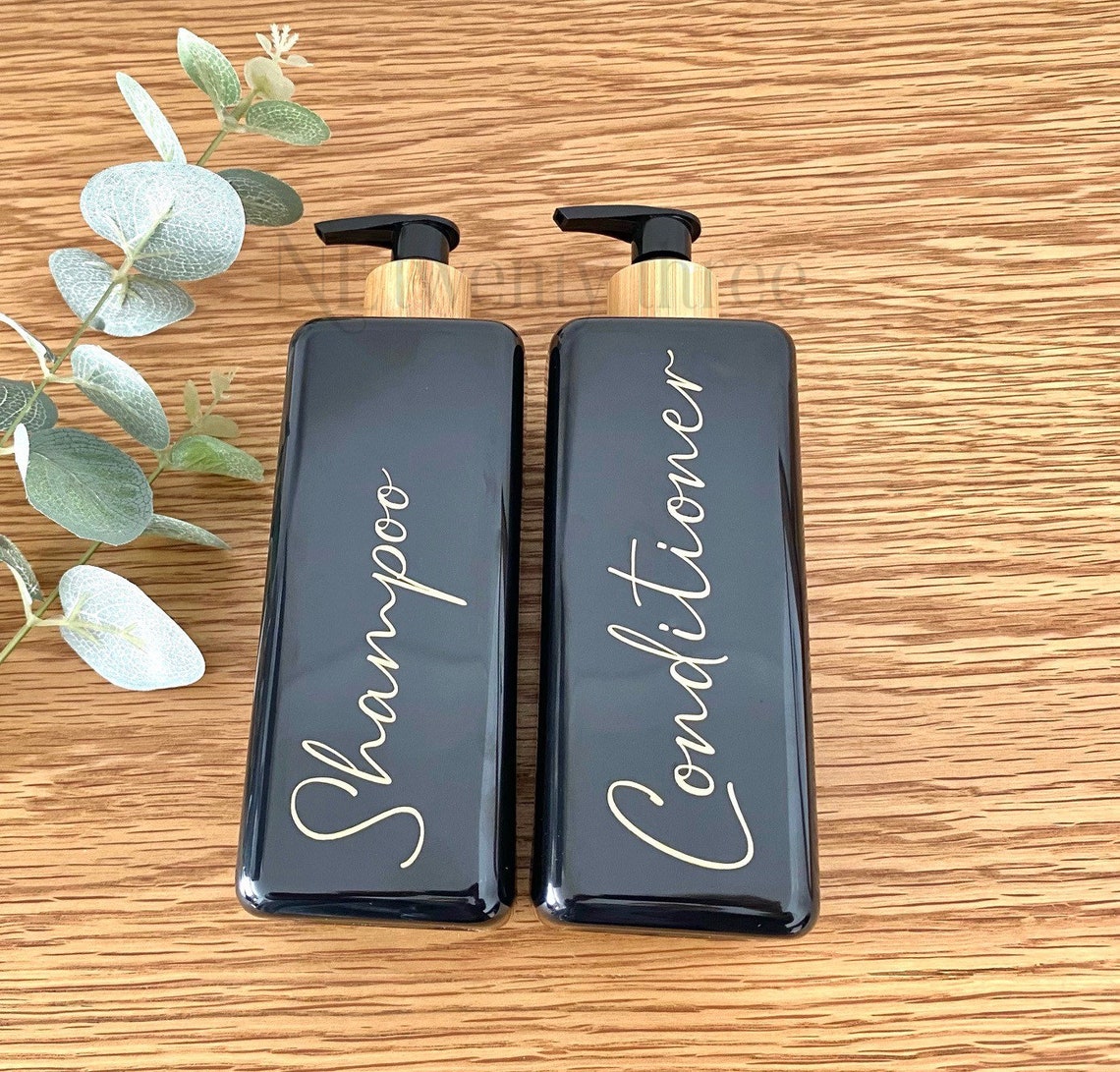 Square Personalised Bathroom Bottles Black Gloss 500ml Pump Etsy Ireland
