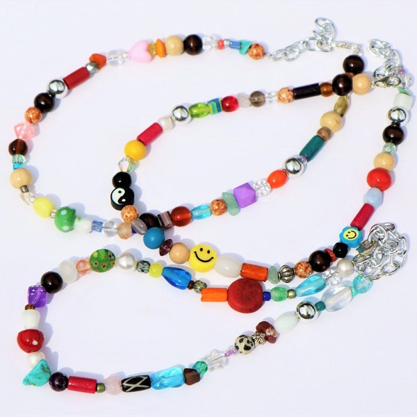 90s Retro Chunky Mismatched Bead Necklaces | Colorful Mismatched Chokers