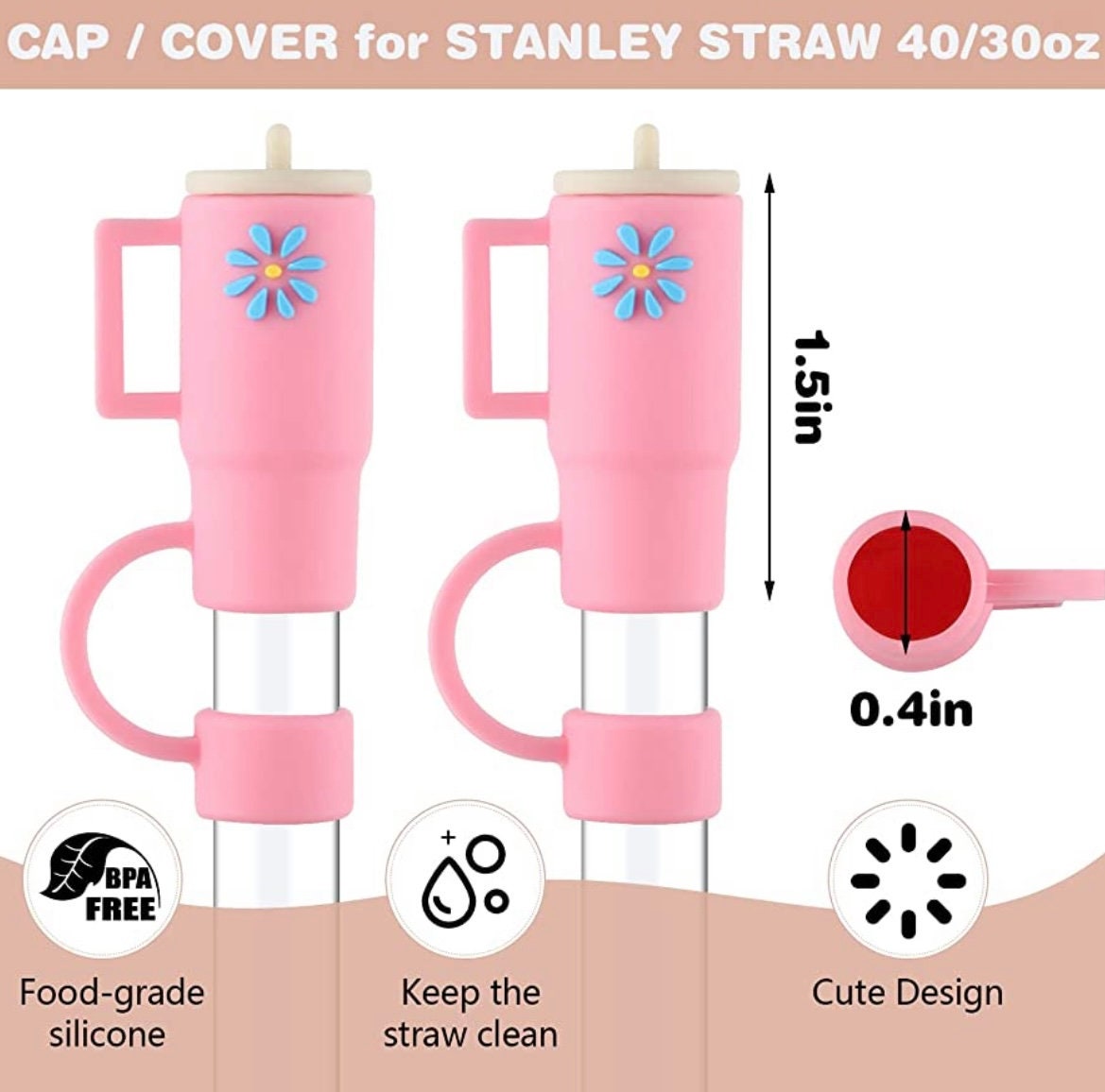 5Pc Straw Topper for Stanley Cup Accessories Silicone Cute Stanley