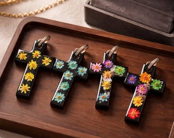 Cross Keychain. ~Dried Flower Keychain.