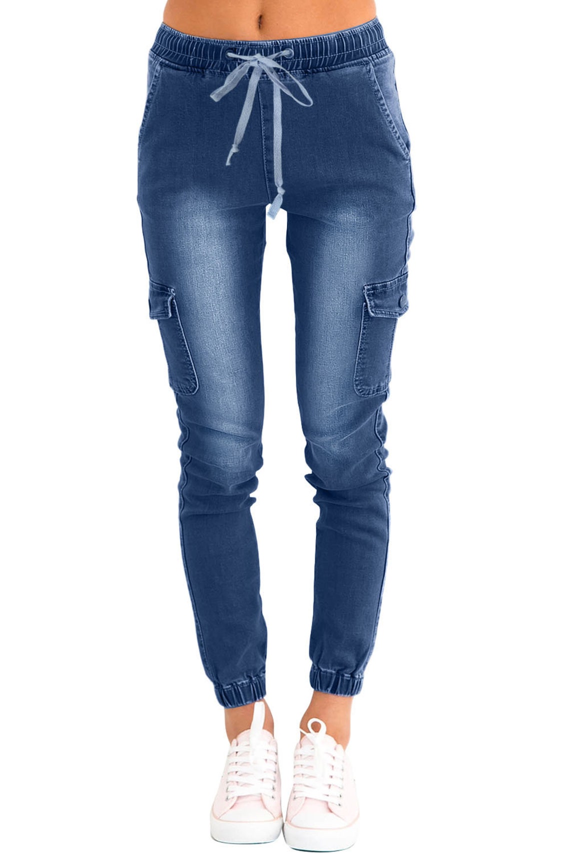 Dark Drawstring Ankle Pocket Denim Jeans Etsy