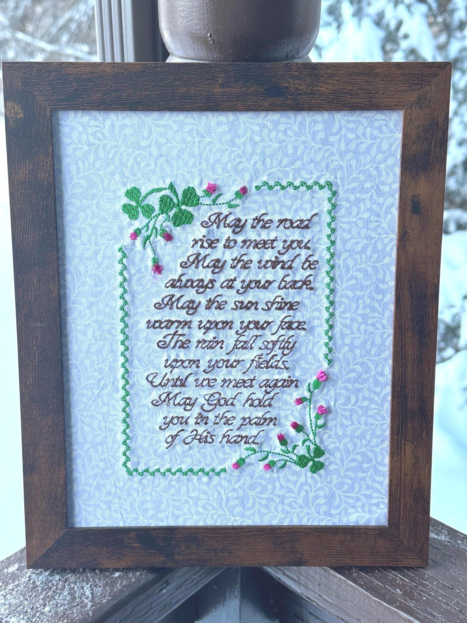 Irish Blessing Embroidery, Framed Gaelic Prayer Art