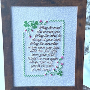 Irish Blessing Embroidery, Framed Gaelic Prayer Art